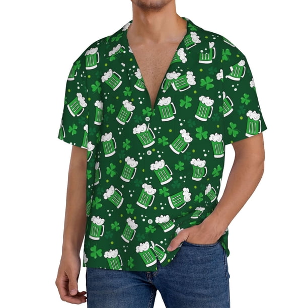 Balery Happy St. Patrick's Day Camisa Casual de Manga Corta con Botones para Hombre, Texturizada, Estilo Cubano, para Playa, Verano-XX-Large
