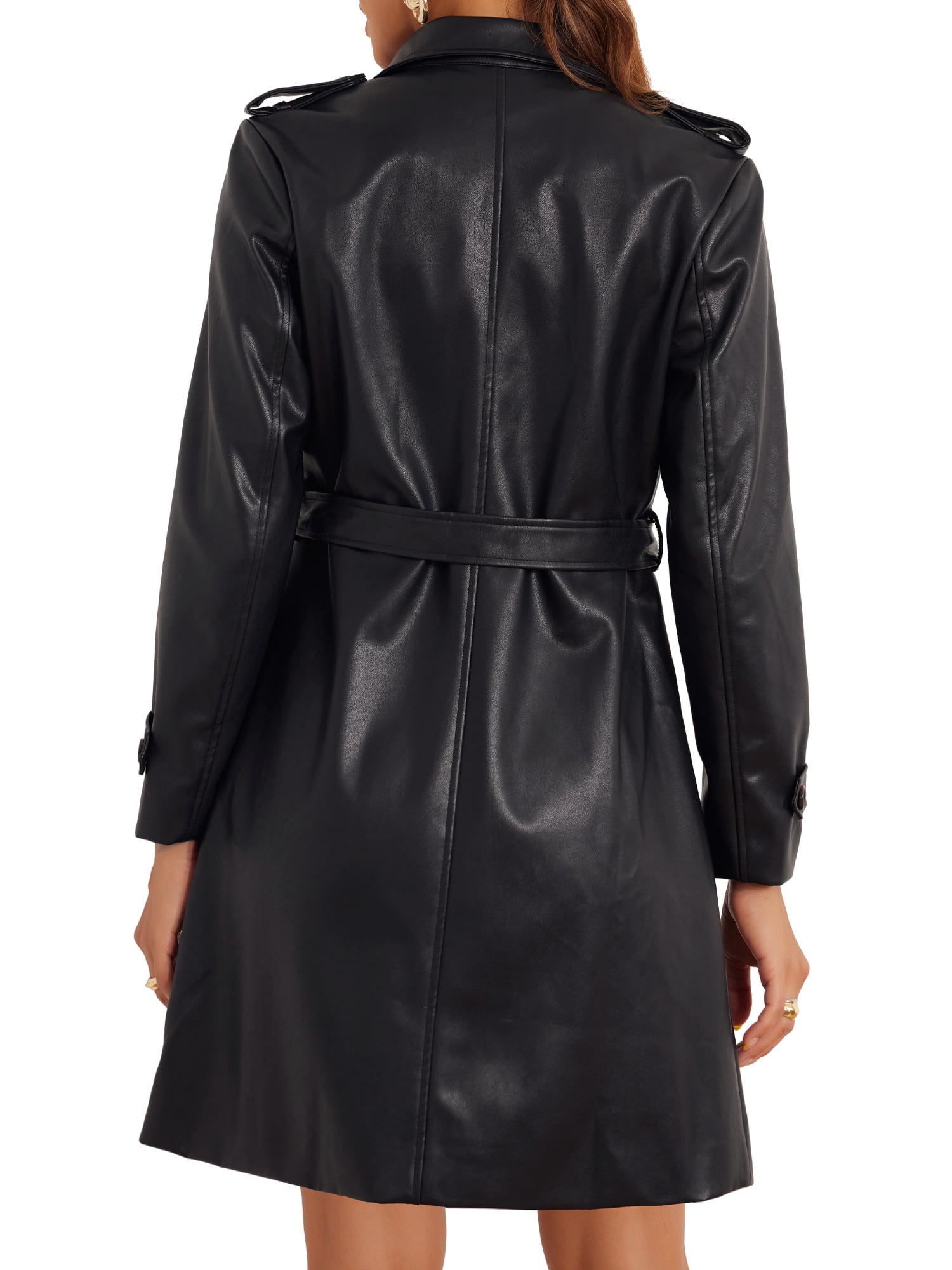 INSPIRE CHIC Faux Leather Long Jacket for Women's Lapel Slim Fit Long Sleeve Zip Coats