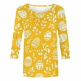 thumbnail image 4 of UVEASISHA Women Athletic Easter Tees 3/4 Sleeve Yellow Eggs Printed Tops Crew Neck Stretchy Sporty Blouses Spring Lightweight Workout Casual T-Shirts Multicolor M, 4 of 5