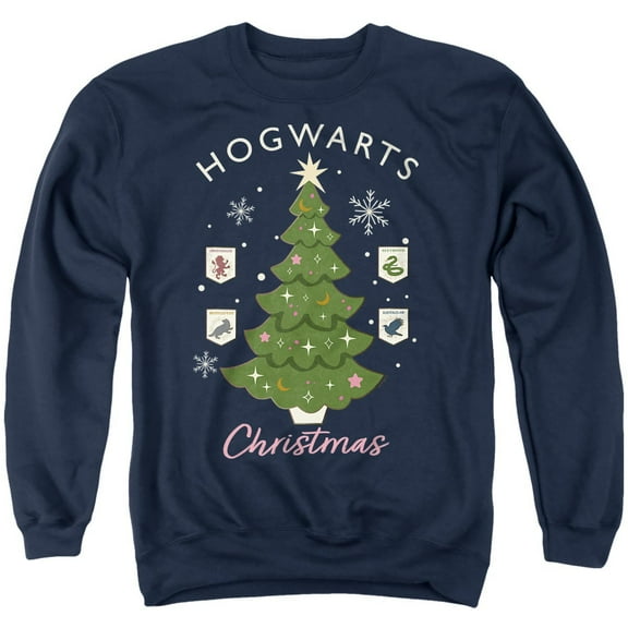 Harry Potter Hogwarts Christmas Tree Unisex Adult Crewneck Sweatshirt, Navy, Medium