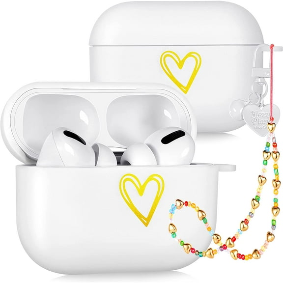 for Airpods Pro Case Cute for Women Girls Girly Aesthetic White Heart Cases with Keychain Buckle for Airpod Pro Pretty Lovely Soft Silicone Cover Stylish Unique Design Covers for Air Pods Pro