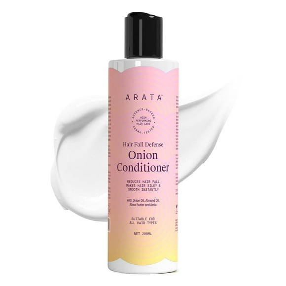 Arata Hair Fall Defense Onion Conditioner- 200 Ml Makes Hair Silky & Smooth Instantly With Onion Oil, Almond Oil, Shea Butter And Amla