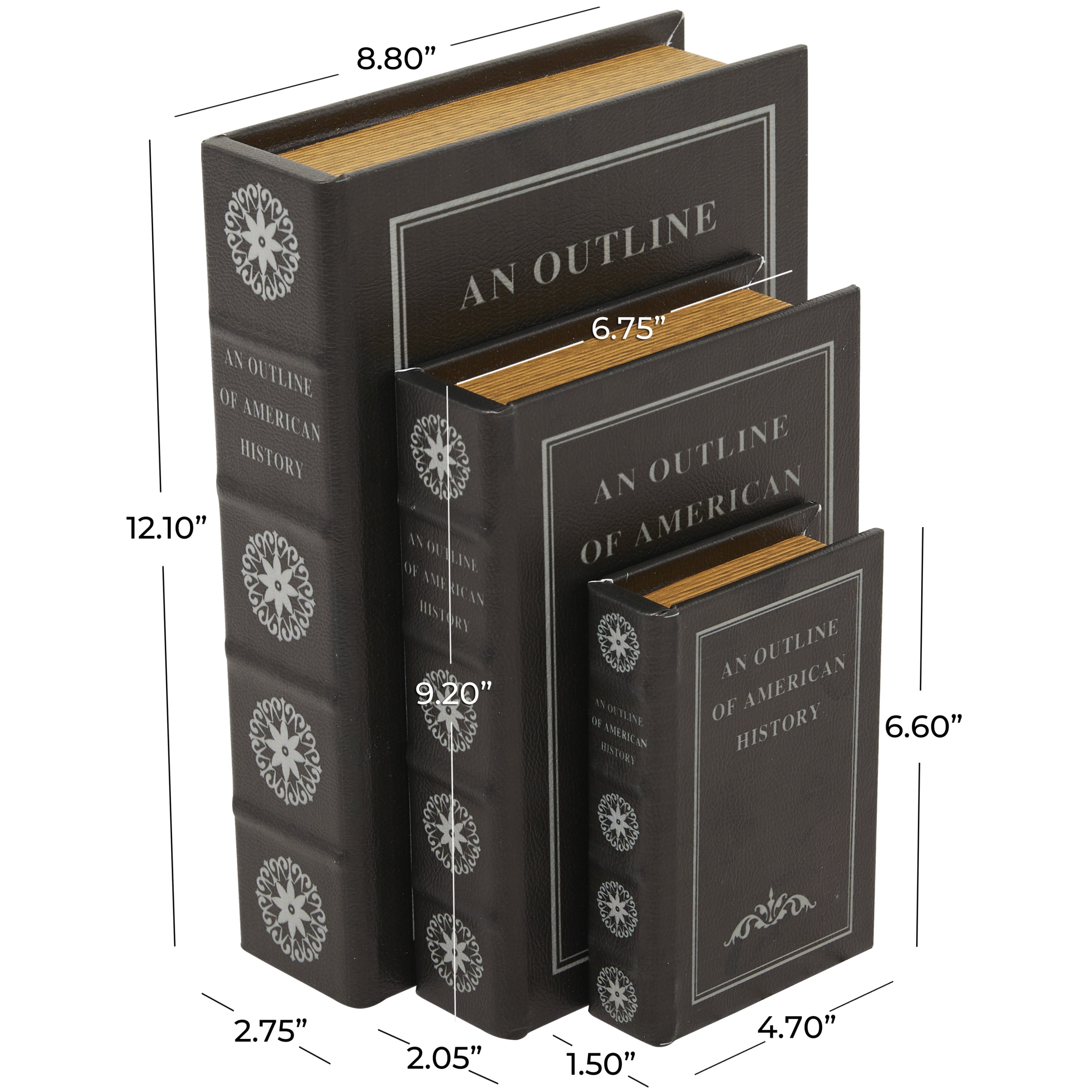 DecMode Faux Book Black Faux Leather Decorative Box, 3 Count