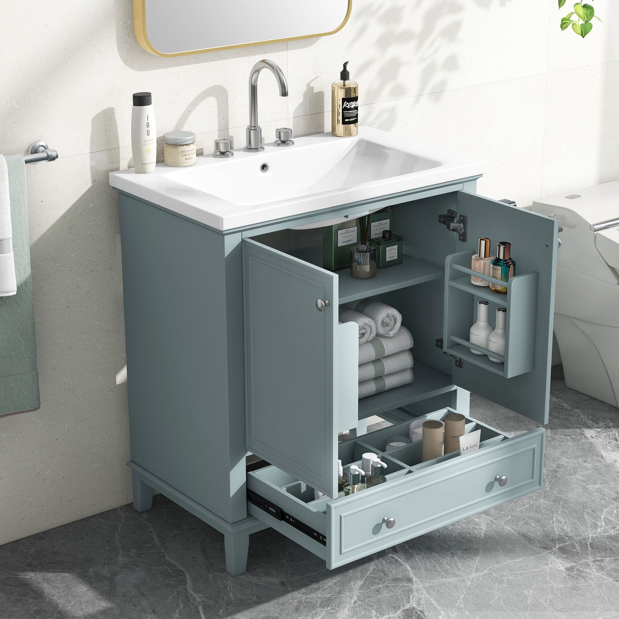 Clearance! 30" Bathroom Vanity with Sink Combo, Multifunctional