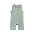 thumbnail image 2 of Alkepwun Unisex Baby Boy Girl Clothes Infant Summer Sleeveless Jumpsuit Overalls Toddler Baby Plain Tank Button Up Outfits Cotton Romper for 3-24M, 2 of 3