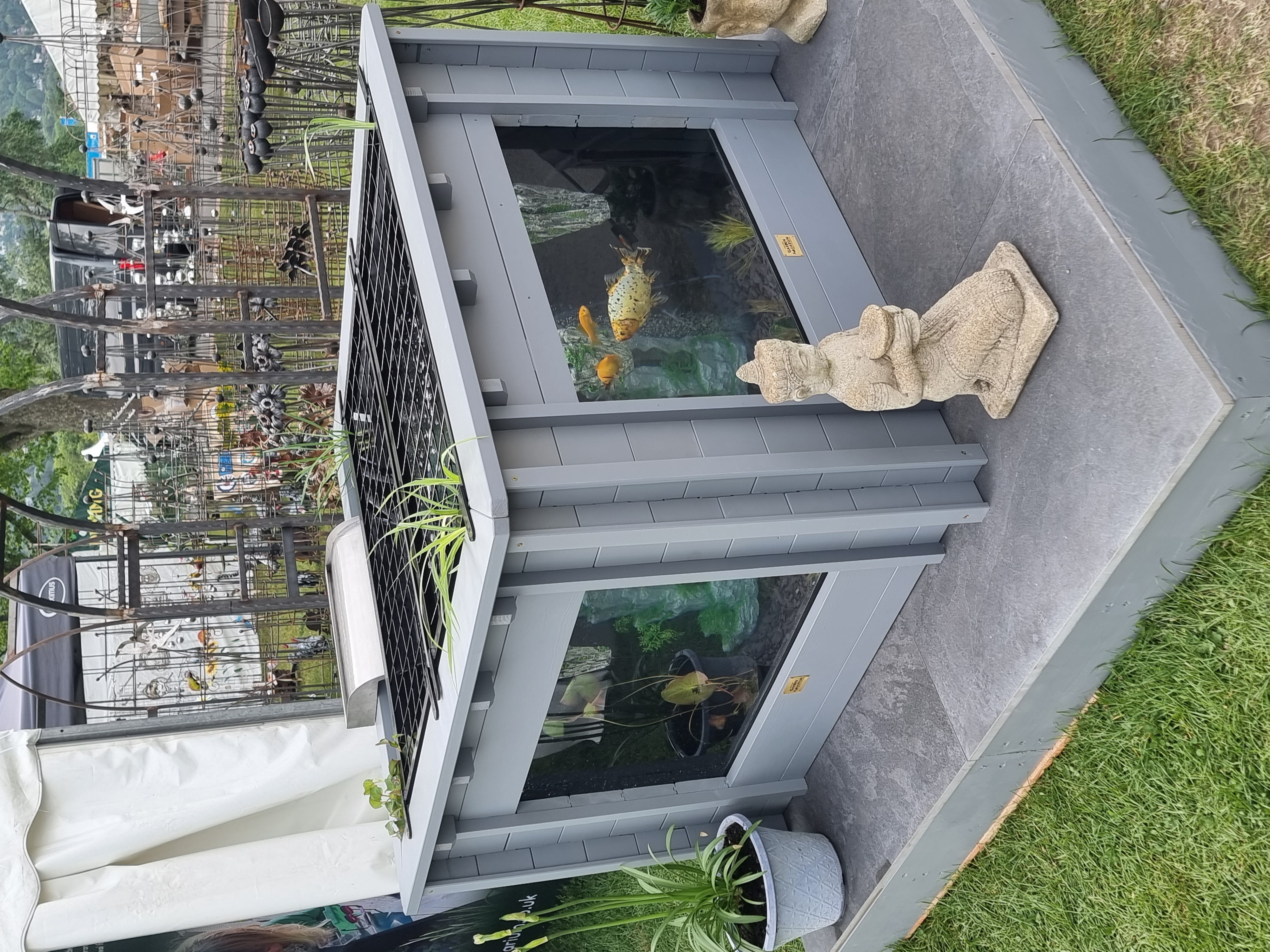 280G Light Gray Square Pond with Large Windows - Alba Clear View Garden Aquarium