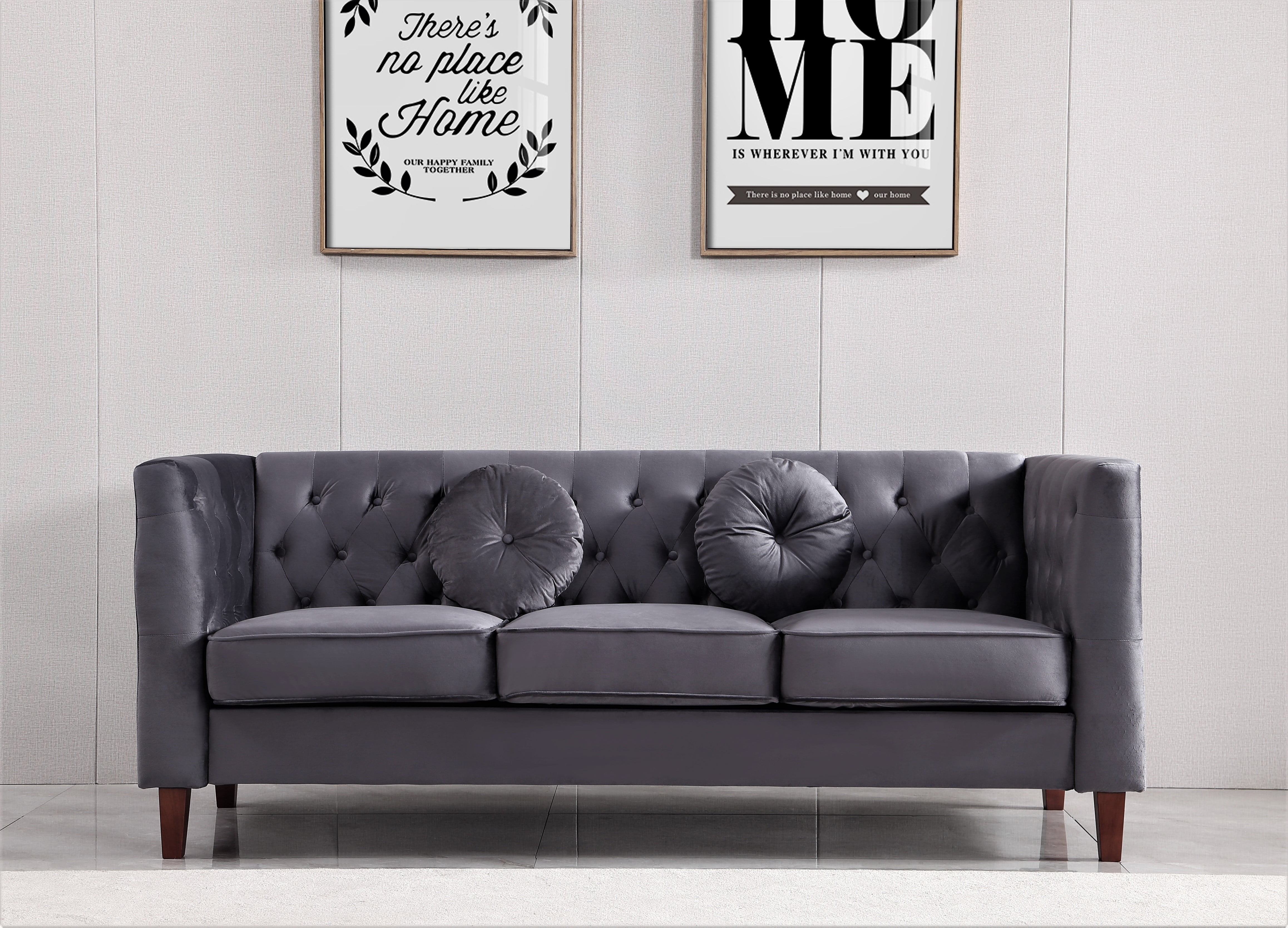Uspridefurniture Fancher Kittleson Classic Chesterfield 3Pcs Livingroom Set,Gray