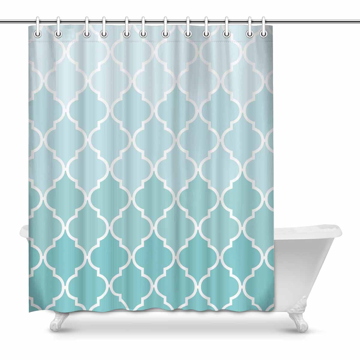 Lynden Aqua Blue Taupe Brown Geometric Fabric Shower Curtain 