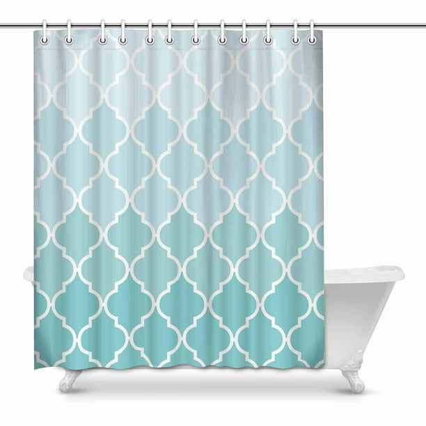 YUSDECOR Moroccan Tile Quatrefoil Aqua Teal Fade Waterproof Polyester  Fabric Shower Curtain Bathroom Sets Home Decor 60x72 inch 