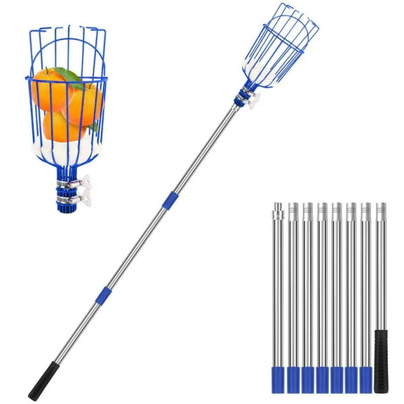 SAN LIKE Fruit Picker Pole with Basket 11 FT Adjustable Higher Lightweight Fruit Grabber Tool with Extension Pole for Apple Avocado Lemon Peach Pear Mango and Other Fruit Tree Harvester