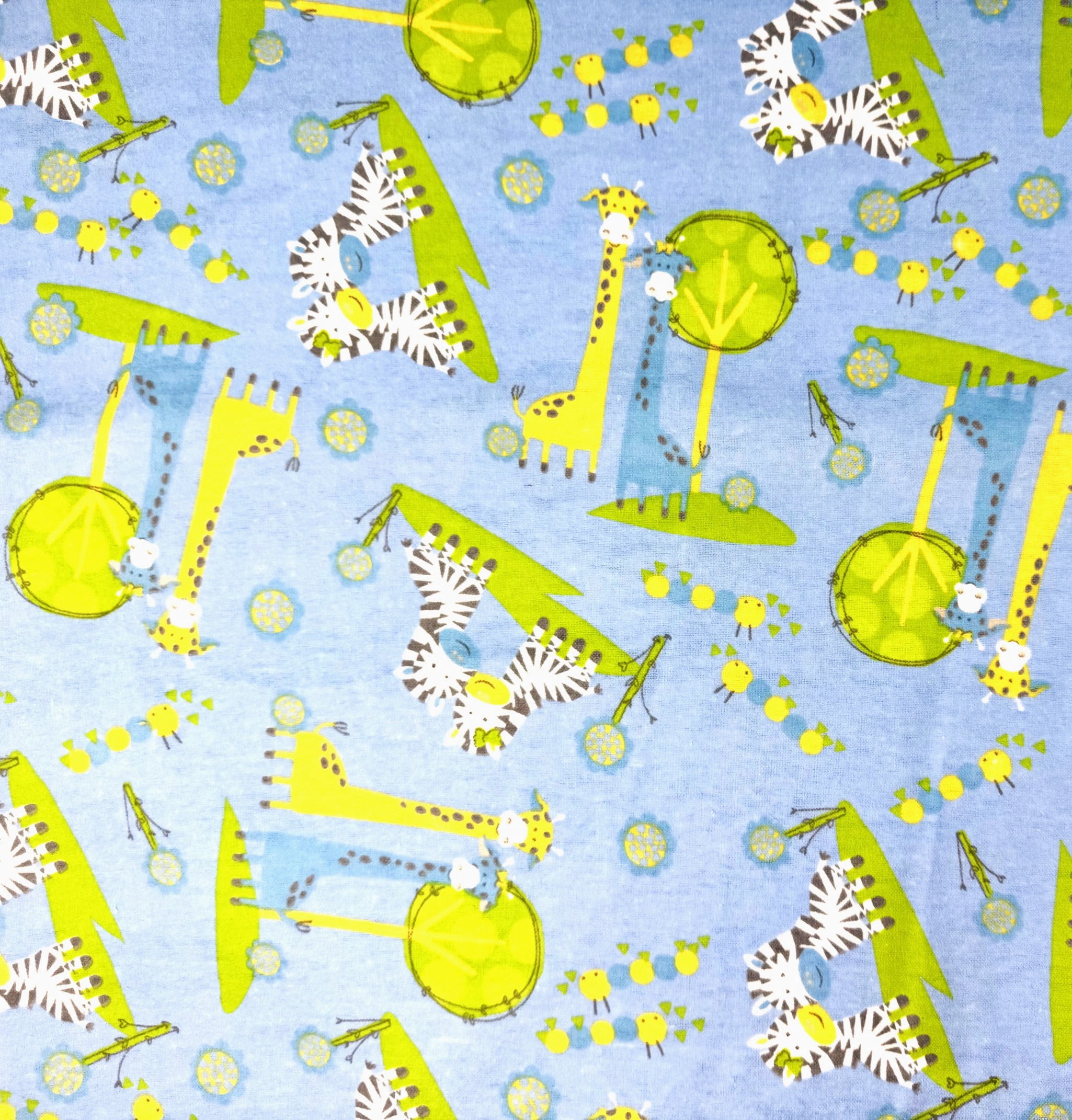 1 Yard - Baby Safari Animals Zebra & Giraffe on Blue Flannel Cotton Fabric (Great for Sewing, Craft Projects, Throw Pillows & More) 1 Yard X 44" Wide