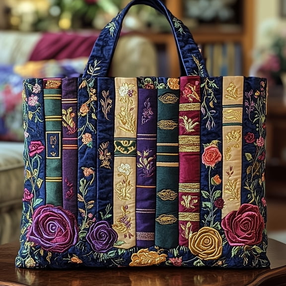 Bookish Quilted Tote Bag, Reader’s Everyday Tote, Everyday Essentials Bag, Gift for Readers