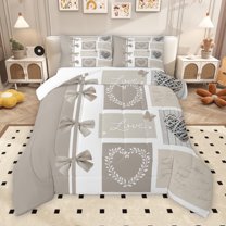 Manfei Princess Khaki Bowknot Queen Comforter Set, Leaf Plant Botanical Bedding Sets, Rustic Wooden Plank Reversible Bedding Comforter Set, Lightweight Room Decor, 3-Piece