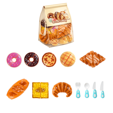 Kids Cutting Food Set with 12Pieces Pretend Play Food Kitchen Accessory Toys Bread Food Baking Set for Boys Girls Outdoor Camping-Green