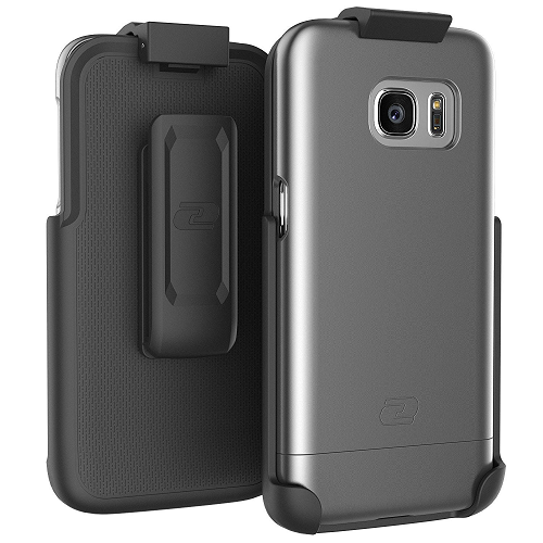 Galaxy S7 Belt Clip Case, Encased (SlimShield Series) Hybrid Cover w/ Secure-fit Holster (2pc set) (Gray)