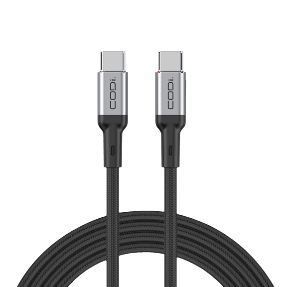 CODi 6ft Braided Nylon USB-C to USB-C Charge & Sync Cable – Quick Charge Compatible, Black