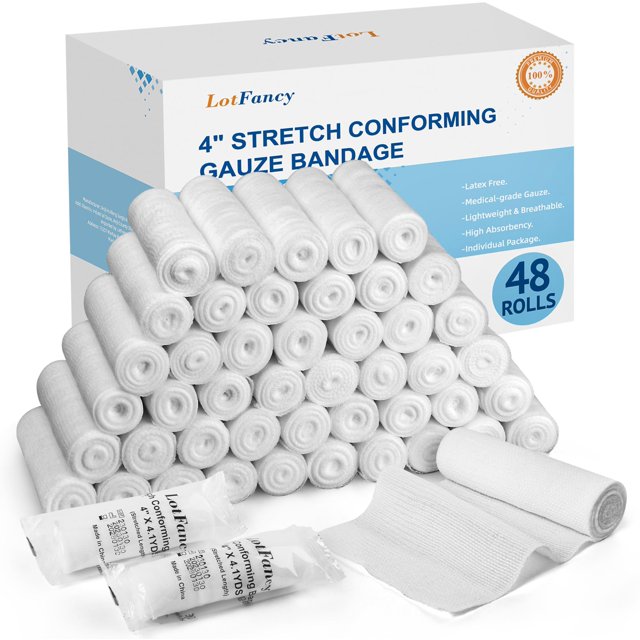 Rollos de gasa LotFancy, 48 unidades, 10 cm x 3,7 m, suministros médicos
