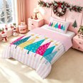 thumbnail image 2 of Erosebridal Striped Tree Twin Comforter Sets, Pink Holiday Bedding Set, White Pink Cyan, Pink Reversible, 2-Piece, 1 Comforter and 1 Pillowcase, 2 of 7