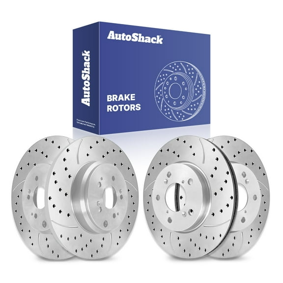 AutoShack Front Vented & Rear Solid Drilled & Slotted Silver Zinc Coated Brake Rotors 4-PC Set Replacement for 2005-2010 Honda Odyssey SilverShield Pro