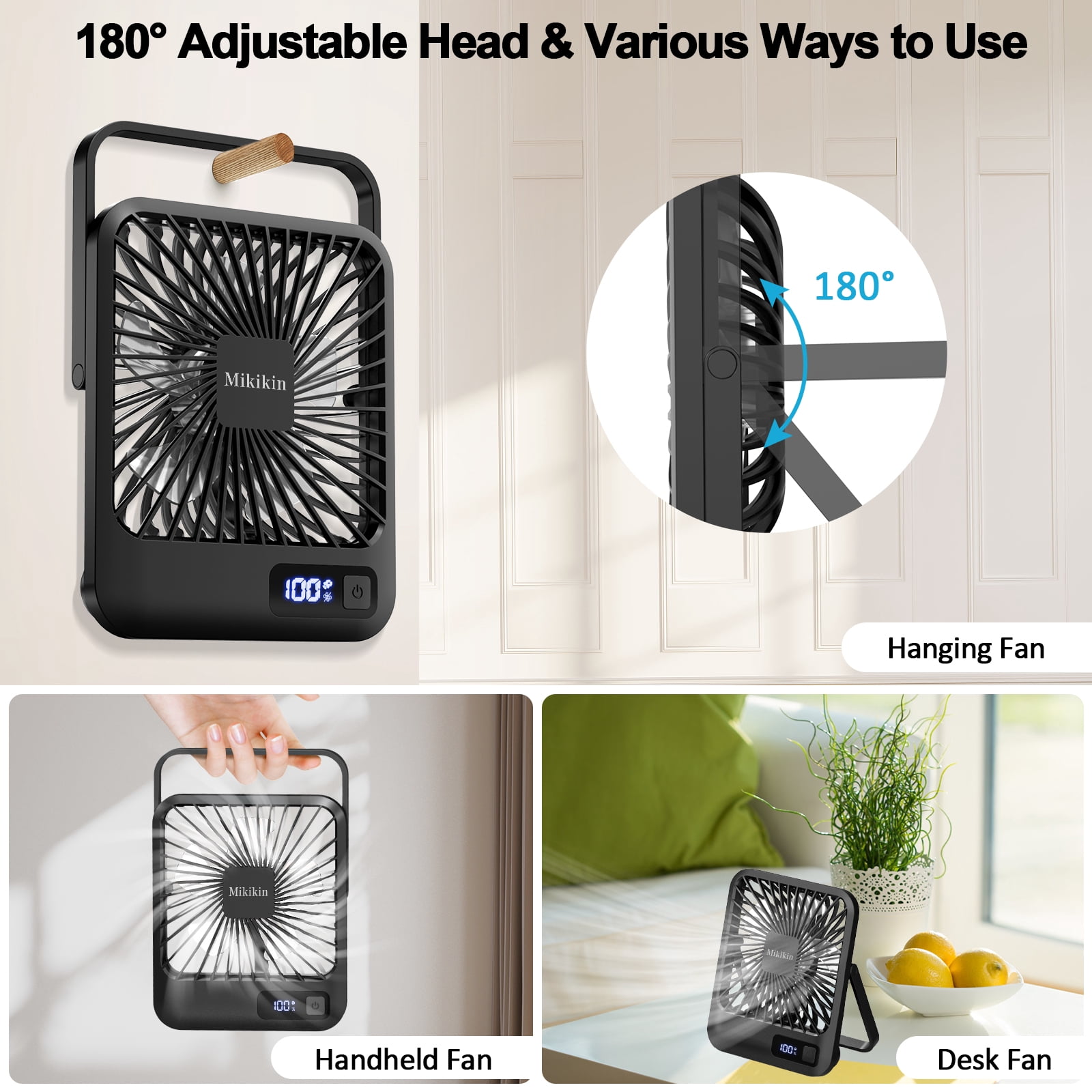 Mikikin 5-Speed Portable Rechargeable Desk Fan