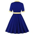 thumbnail image 3 of Summer kttectoa Lapel Collar Short Sleeve Dresses for Ladies Retro Zipper Tunic Wide Hem Dress with Belt Color Block Graphic Dress Wedding Guest Dress Loose Flowy Dresses, 3 of 3