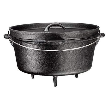 Bruntmor  3 Legged Pre-Seasoned Cast Iron Camping Flanged lid Deep Dutch Oven  6 Quart w/ Metal Bail Handle
