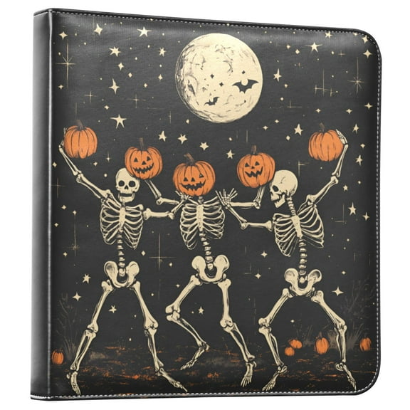 FORMRS 3 Ring Photo Album 4"x6" Self Adhesive Large Capacity PU Leather Cover, Black Halloween Dancing Skeleton