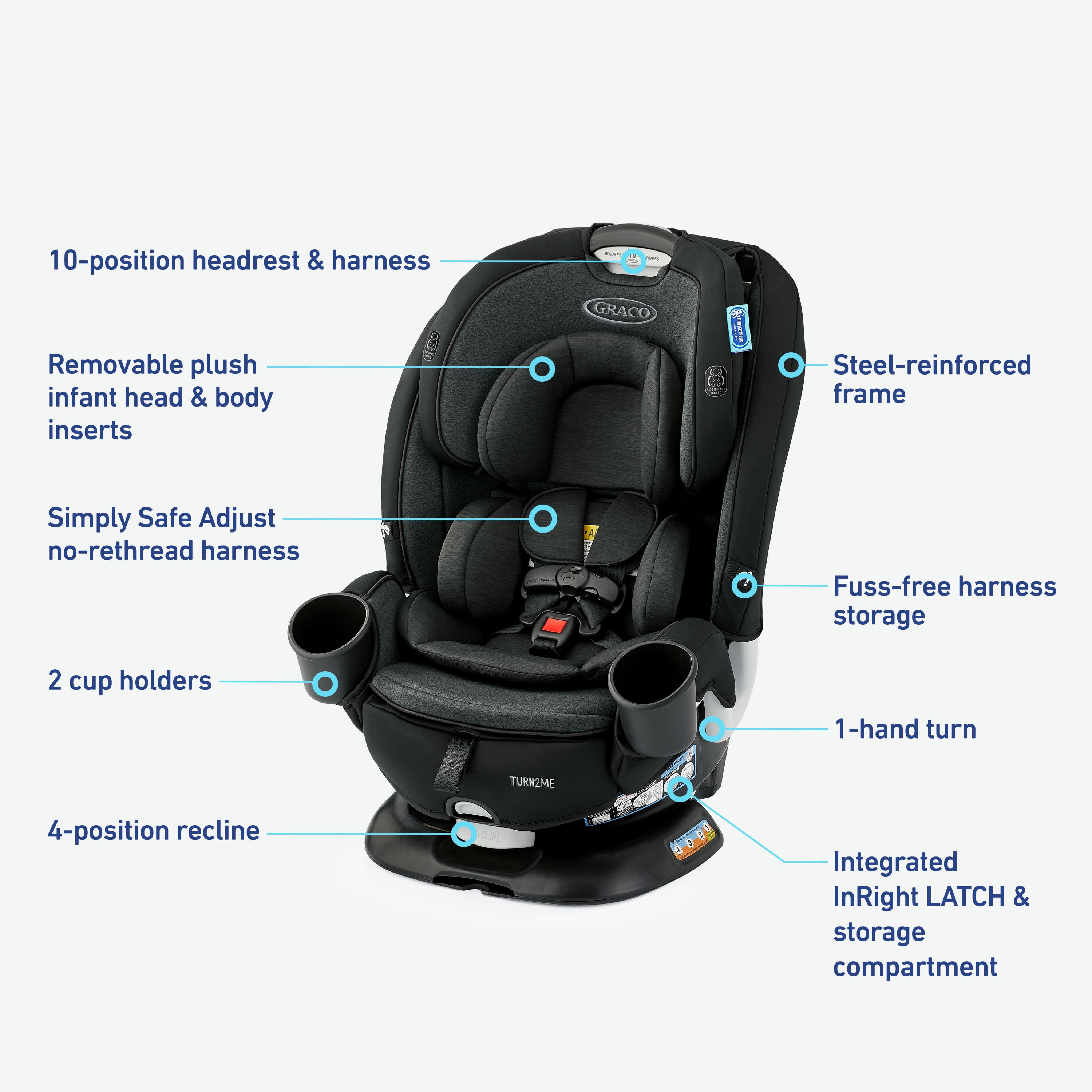 Graco Turn2Me 3-in-1 Car Seat, Rotating Convertible Car Seat, Easy Installation, Cambridge, 30lbs