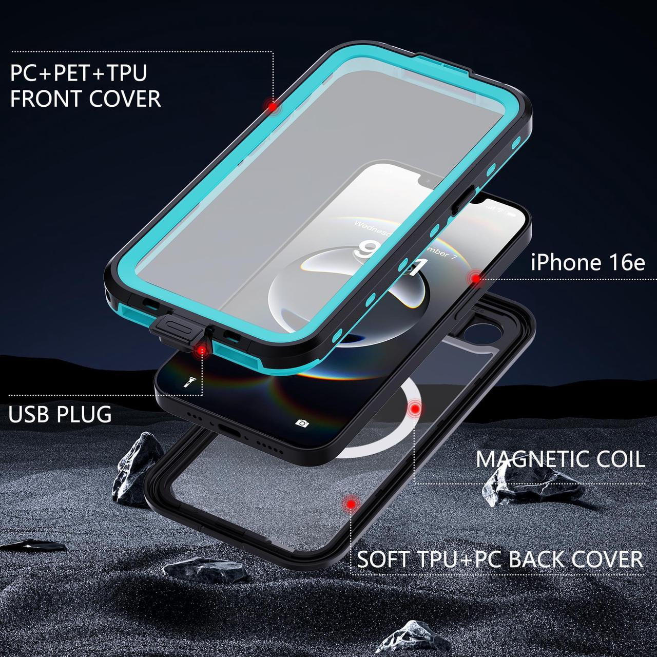 Waterproof Case for iPhone 16e, Shockproof Dustproof Built-in Screen Protector, Full Body Sealed Heavy Duty Protective Cover for iPhone 16e 6.1 Inches