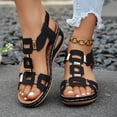 thumbnail image 2 of Rokment Women's Orthopedic Wedge Dressy Sandals with Arch Support Comfortable Platform Walking Summer Shoes Fashion Casual Metal Buckles Mules Slingback Mid Heels Dress Footwear Black Size 6, 2 of 7