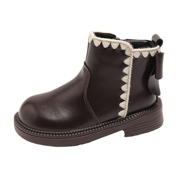 NAISIBABY Girls Ankle Boots, Low Heels Side Zipper Waterproof Non-Slip Winter Faux Leather Mid Calf Shoes Brown 1.5(Big Kids)