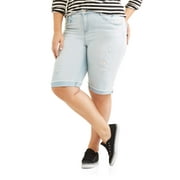 Juniors' Plus Size Raw Cuffed Bermuda Shorts With Destruction