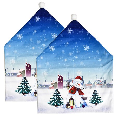 Christmas Chair Back Cover Creative Fashion Suitable for Christmas Home Restaurant Bar Decoration 2Pcs Snowman