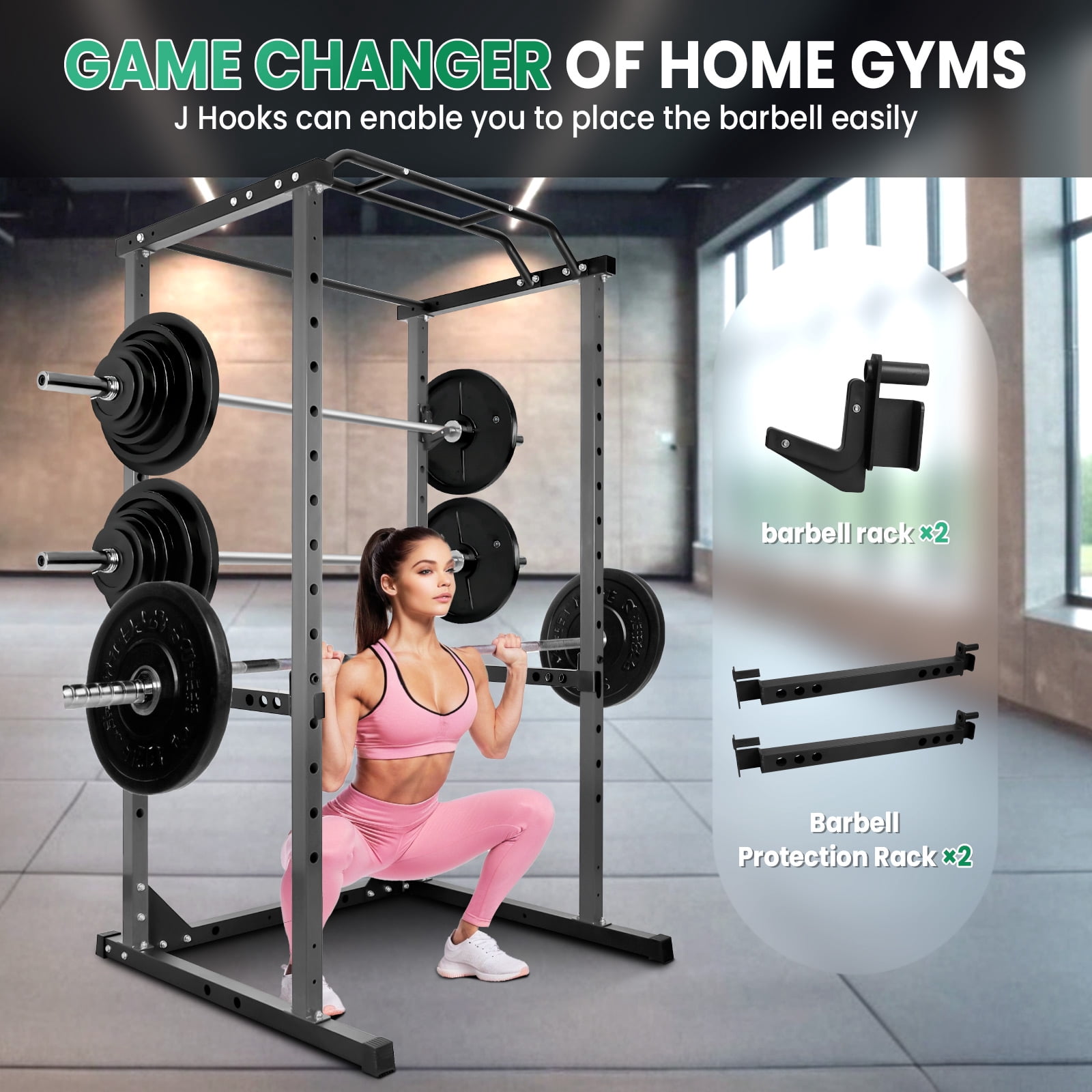 Squat Rack Stand with 1200 lbs Capacity - Compatible with Standard and Olympic Barbells for Home Gym Sessions