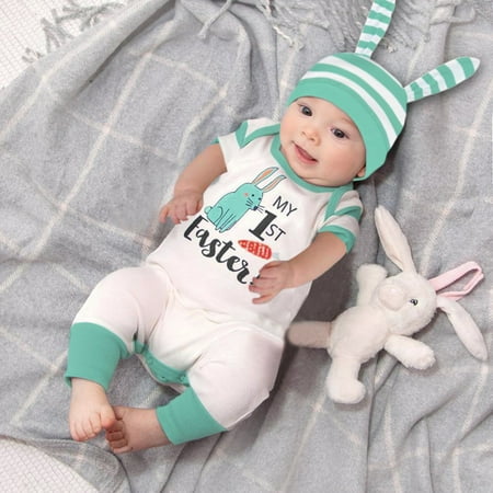 

jbyrvq Boys Printed Romper Jumpsuit+Hat Girls Baby Cartoon Rabbit Girls Romper&Jumpsuit Easter Day
