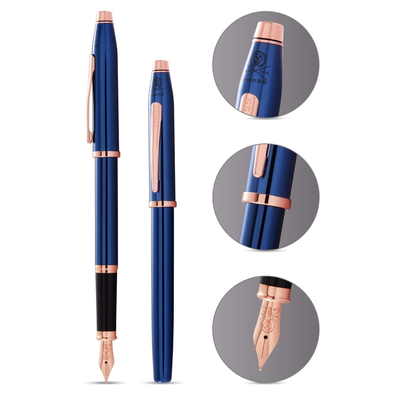 Cross Classic Century Brushed Rose Gold Fountain Pen - Medium Nib, Ferrari-Themed With Leather Pouch