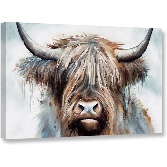 ZHONGYUTONG Highland Cattle Animal Canvas Wall Art Cow Pictures Wall Decor Abstract Animals Painting Print Bathroom Decor Framed (12.00" x 18.00")