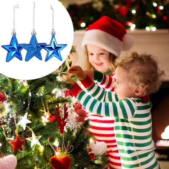 TEHAUX  18 Pcs Christmas Five-pointed Star Decorations Ornament Tree Plush Blue