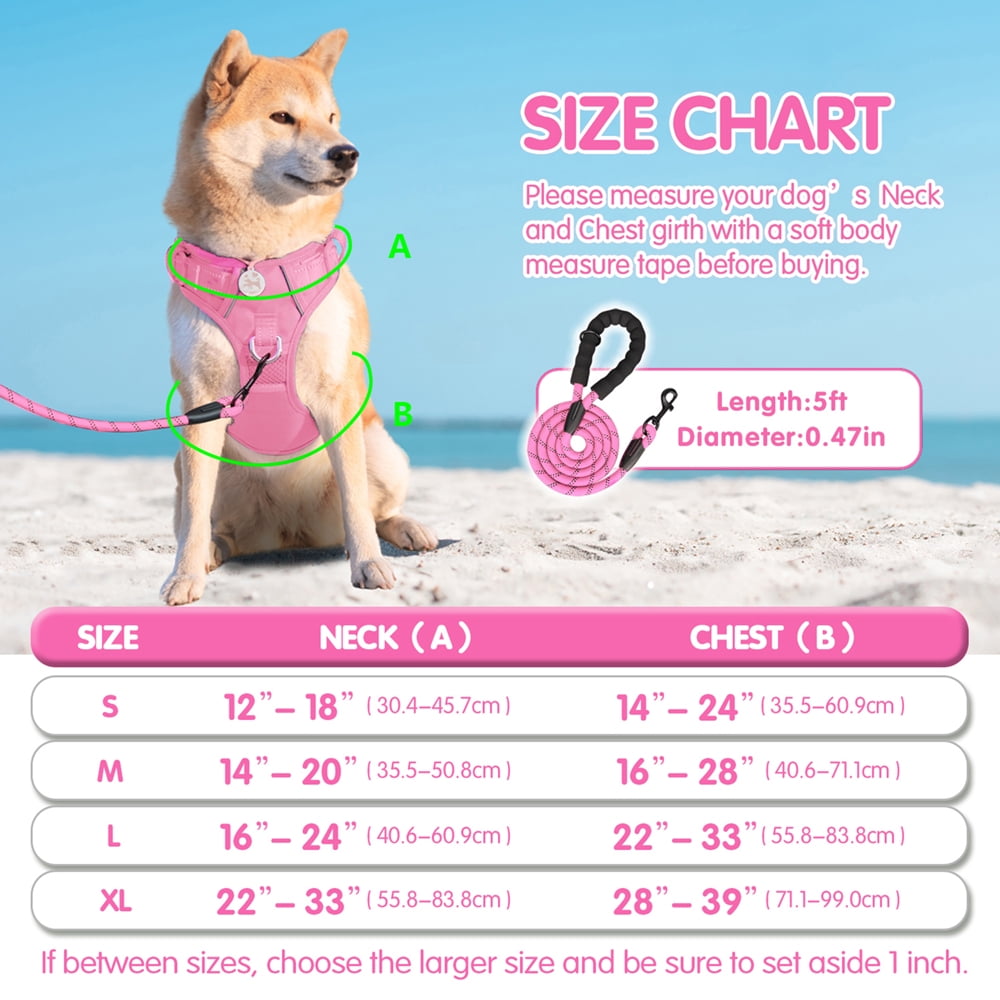 PoyPet Dog Harness and Leash Combo, Escape Proof No Pull Vest Harness, Reflective Adjustable Soft Padded Pet Harness with Handle for Small to Large Dogs