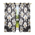thumbnail image 2 of White Daisies Black Background Semi Sheer Curtains for Living Room Bedroom Set of 2 Insulated Window Drapes, 2 of 6