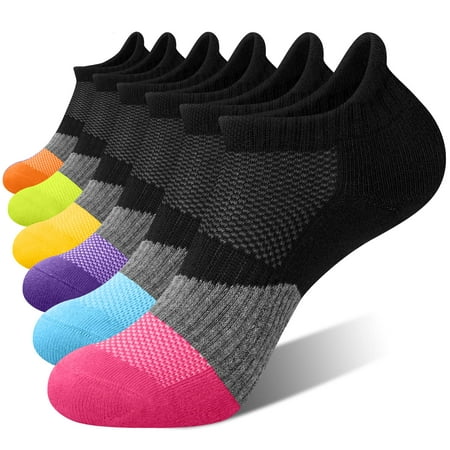 

CS CELERSPORT Ankle Running Athletic Socks Low Cut Sports Tab Socks for Men and Women (6 Pairs) Small Black Multicolored