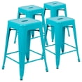 thumbnail image 1 of 24" High Metal Counter-Height, Indoor Bar Stool in Teal - Stackable Set of 4, 1 of 9