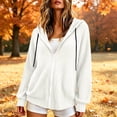 thumbnail image 3 of Zip Up Hoodie Women Oversized Sweatshirt Drawstring Long Sleeve Hooded Fall Lightweight Loose Jackets Workout Gym Sports Coat with Pockets, 3 of 8