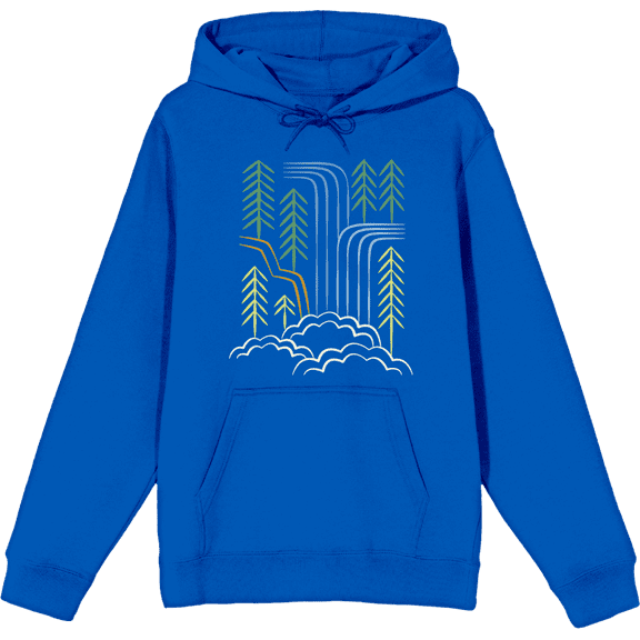 Adventure Society Waterfalls & Pine Trees Long Sleeve Adult Hooded Sweatshirt-XL-Blue