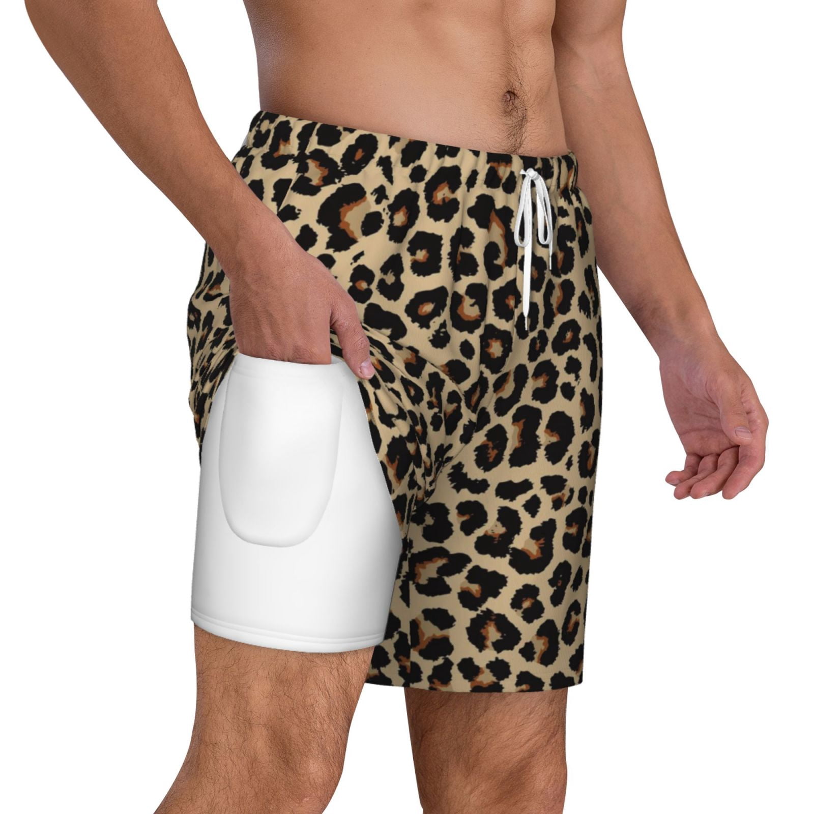 Xecao Leopard Print-1 for Men's Swimming Trunks Swim Trunks Quick Dry Swim Shorts with Mesh Lining Funny Swimwear Bathing Suits