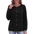 thumbnail image 3 of MOSHU Plus Size Crewneck Sweatshirts for Women Decorative Buttons Long Sleeve Shirts Fashion Pullover Womens Sweatshirts Fall Tops, 3 of 11