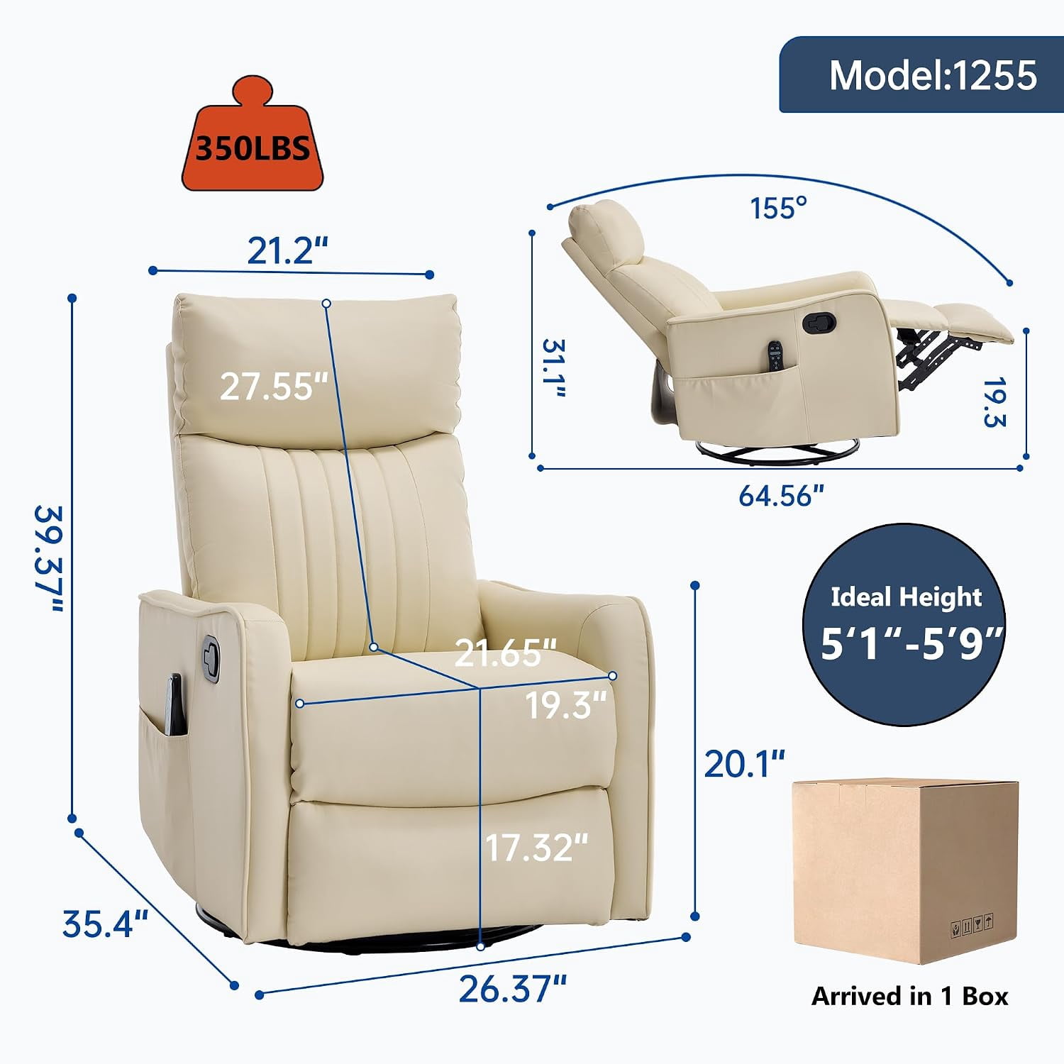 High Back Manual Recliner Chair with Heat & Massage, Swivel Rocker for Living Room Bedroom, Beige