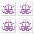 thumbnail image 1 of Octopus Coaster Set of 4, Traditional Ornamental Effects Aquatic Character Exotic Tentacles Graphic, Square Hardboard Gloss Coasters, Standard Size, Purple White Mauve, by Ambesonne, 1 of 2