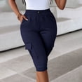 thumbnail image 2 of Omexry Maternity Shorts Denim Plus Size Women's Casual Cargo Capris Elastic High Waisted Drawstring Knee Length Pants with Flap Pockets for Summer Daily Wear Dark Blue XL, 2 of 8