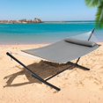 thumbnail image 3 of Hammock with Stand, 2 Person Quilted Outdoor Hammock, Detachable Pillow & Bamboo Spreaders, Portable Hammock with Carrying Bag, Heavy Duty Stand, Perfect for Outside, Patio, Gray, 3 of 18